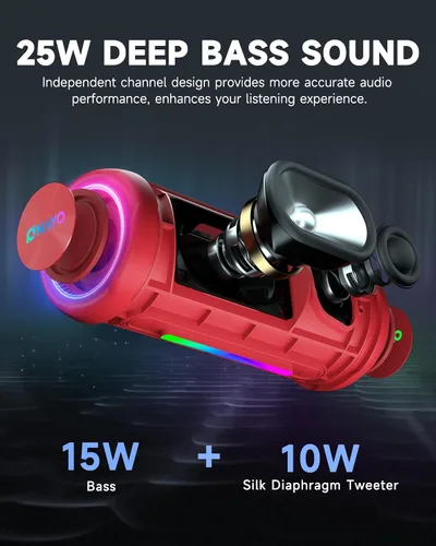 Miniatura 4 de OHAYO - Bocina Bluetooth 5.3, portátil inalámbrica, impermeable IPX7, sonido potente de 25 W, 24 horas de reproducción, emparejamiento dual, graves