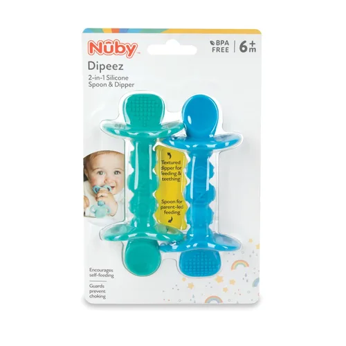 Miniatura 4 de Nuby Dipeez - Cucharas y cucharas de silicona 2 en 1 para autoalimentación, paquete de 2, utensilios para niños pequeños con asas de fácil agarre