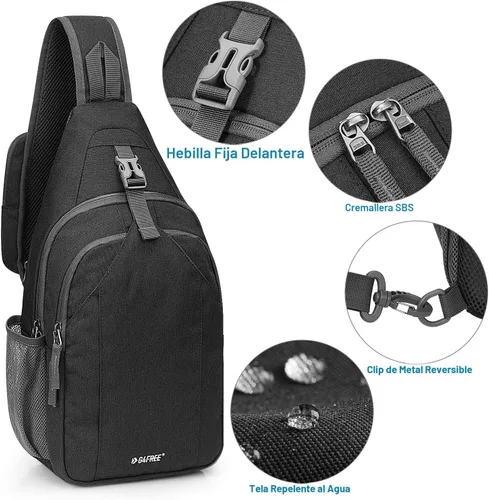 Miniatura 6 de G4Free Bolsa Bandolera con Bloqueo RFID Mochila Bandolera Cruzada Bolsa de Pecho Mochila de Día para Senderismo Viaje (Negro)