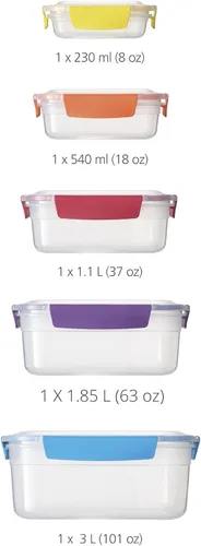 Miniatura 2 de Joseph Joseph Nest Lock Juego de recipientes de plástico para almacenar alimentos sin BPA, con tapas con cierre hermético a prueba de fugas, 10