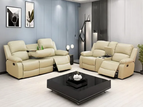Miniatura 29 de Sofá reclinable manual moderno, sofá reclinable de cuero de 3 plazas, sofá reclinable de sala de estar, sofá con portavasos y mesa abatible