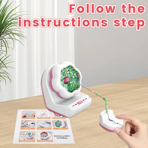 Miniatura 5 de Spinner eléctrico de cuentas de arcilla con base, Spinner de cuentas de arcilla para hacer pulseras con 2 agujas, máquina giratoria de cuentas