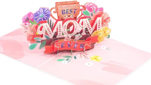 Miniatura 8 de PopLife Tarjeta desplegable 3D con texto en inglés "Best Mom Ever", tarjeta para el día de la madre, cumpleaños floral, felicitaciones, mejora