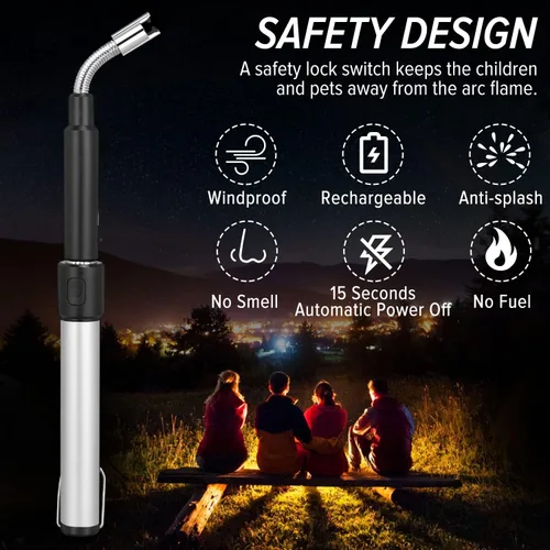 Miniatura 4 de Encendedor de arco eléctrico – Encendedor de plasma recargable con cuello ajustable de 11.4 a 27.55 pulgadas, resistente al viento y sin llama