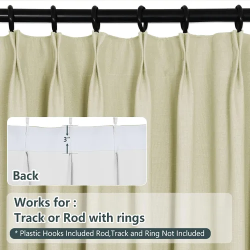 Miniatura 4 de Macochico Cortinas plisadas de lino blanco de 63 pulgadas de largo, paneles de tratamiento de ventana de doble capa para oscurecer la habitación