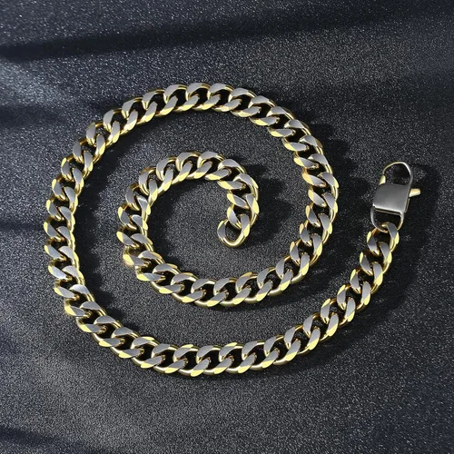 Miniatura 21 de YAMI Cadena de eslabones cubanos para hombre, azul/negro/oro de 14 quilates, acero inoxidable de 0.394-0.472 in de grosor, collar de cadena