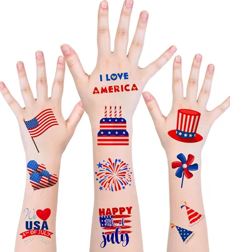 Miniatura 5 de HSHFAMIIY Trajes para mujer del 4 de julio, tatuajes temporales del 4 de julio, 120 tatuajes patrióticos de bandera de Estados Unidos, bandera