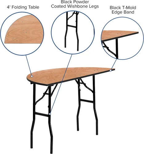 Miniatura 4 de EMMA + OLIVER Mesa de banquete plegable de madera semicircular de 4 pies - Mesa para eventos y catering