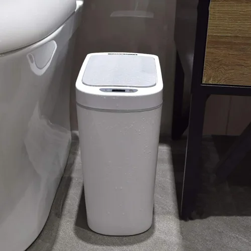 Miniatura 8 de Cesta de basura de 1.8 galones, impermeable, pequeño cubo de basura de plástico estrecho para baño, bote de basura sin contacto, funciona con 2