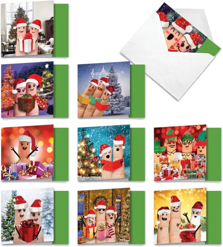 Miniatura 17 de The Best Card Company - 10 tarjetas navideñas de Santa con sobres - Juego surtido en caja, tarjetas navideñas para niños (4 x 5.12 pulgadas)