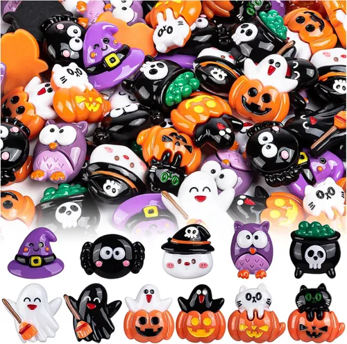 Miniatura 16 de 60 dijes de resina de Halloween, diseño de calabaza, mini dijes de espalda plana, calabaza, calabaza sonriente en miniatura para reuniones