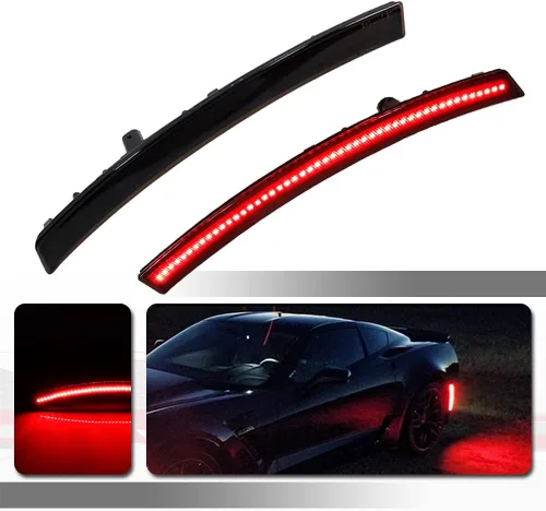 Miniatura 8 de Juego de 4 lámparas LED ámbar y rojo ahumadas compatibles con Chevrolet Corvette C7 2014 2015 2016 2017 2018 2019 Reemplazar OEM parachoques