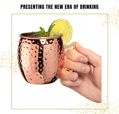Miniatura 6 de Artisan's Anvil Tazas para Moscow Mule con pajitas, cómodo asa de latón, fabricadas en acero inoxidable, forma martillada original, recubiertas