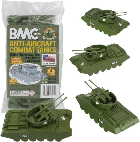 Miniatura 5 de BMC Classic Payton Anti-Aircraft Tanks - 4 piezas de vehículos de hombres del ejército de plástico negro