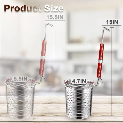 Miniatura 3 de Tenta Kitchen Cesta de pasta de acero inoxidable microperforada de malla de araña, colador de fideos para bola de masa de alimentos, colador