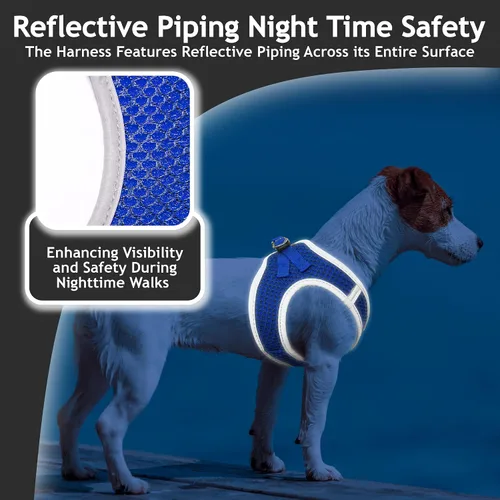 Miniatura 6 de KZA308 Arnés reflejante con cuello en V de malla para perro, sin jalones, facilita el paseo, ajuste rápido, cómodo, con velcro ajustable