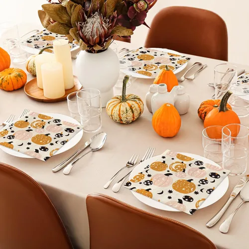Miniatura 7 de AnyDesign Paquete de 80 servilletas de papel de otoño de 6.5 pulgadas, servilletas de calabaza naranja y rosa desechables, servilletas cuadradas