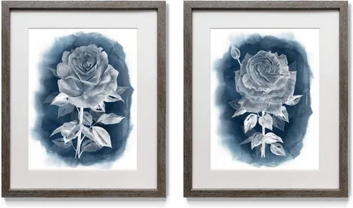 Miniatura 13 de Arte floral para pared, marco rústico de plata envejecida, juego de decoración de pared de 2 piezas: plumeria, caléndula, flores silvestres