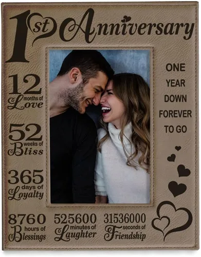 KATE POSH Marco de fotos de cuero grabado para el primer aniversario – Regalos para pareja, regalos para él, regalo para ella, aniversario de papel,