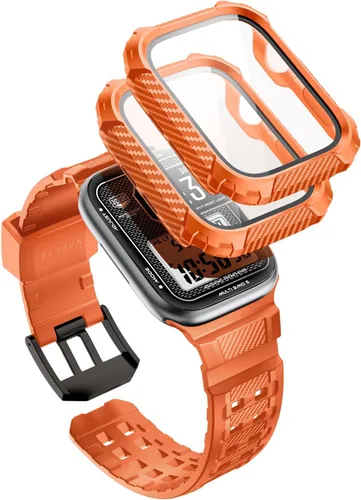 Miniatura 18 de i-Blason Correa deportiva de poliuretano termoplástico transpirable a prueba de golpes para Apple Watch 9, 8, 7 (1.772 in) con 2 fundas rígidas Negro