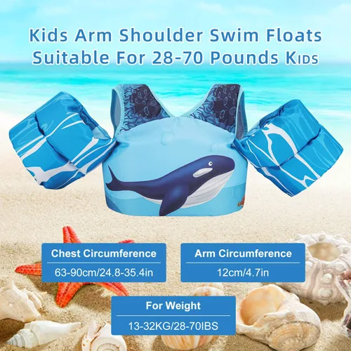 Miniatura 3 de DOOHALO Flotadores de natación para niños de 28 a 70 libras, chaleco flotante de hombro para niños de 2 a 8 años de edad, para niños y niñas, bebés