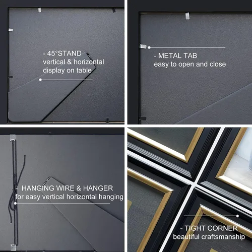 Miniatura 7 de Marco de diploma de 11 x 14 grados, madera maciza, vidrio inastillable para documentos, marco dorado negro de 8.5 x 11 pulgadas con paspartú