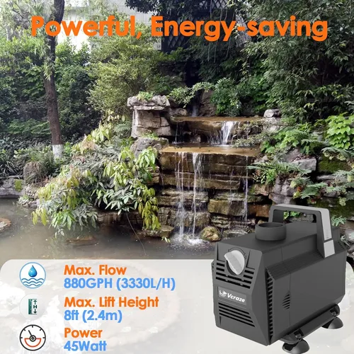 Miniatura 2 de Bomba de agua sumergible 880GPH/45W Bombas de fuente con control de flujo, bomba de estanque sumergible al aire libre con cable de alimentación de 3
