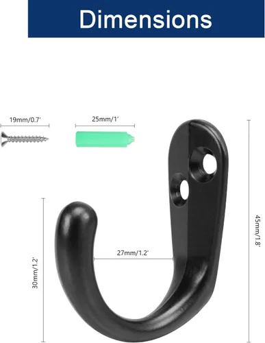 Miniatura 2 de NearMoon Ganchos para colgar en la pared, ganchos de metal resistente para bata de una sola punta, ganchos de pared inoxidables para toallas, Negro