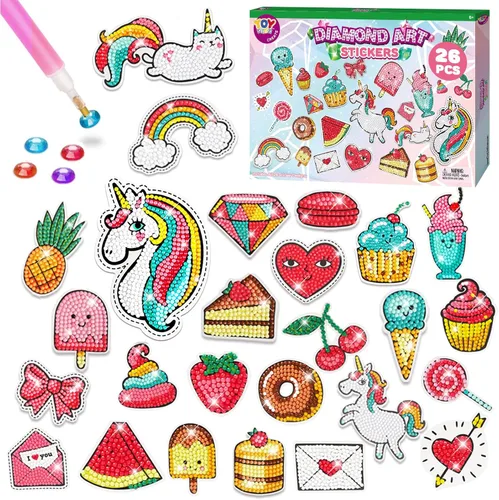 Miniatura 9 de TOY Life Kits de Arte de Diamantes para Niños, 9 Piezas Kits de Pintura de Diamantes de Unicornio DIY Llaveros para Niñas, Arte de Puntos