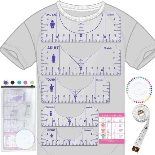 Miniatura 8 de Vowlove Regla de camiseta para una alineación precisa, herramienta de colocación en el centro y el pecho izquierdo para hacer camisas, compatible 01
