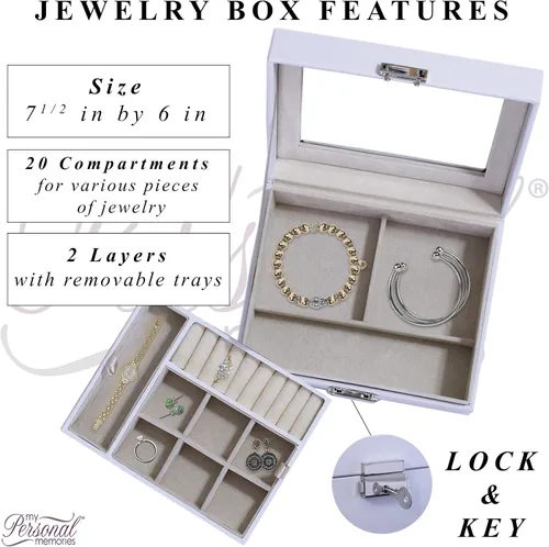 Miniatura 2 de My Personal Memories Joyero personalizado, bandeja y organizador con parte superior de cristal, accesorios personalizados y grabados, regalo