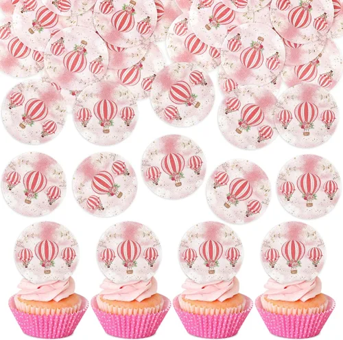 Miniatura 11 de Ercadio Paquete de 24 globos aerostáticos para cupcakes, globos con purpurina rosa, un globo para magdalenas, 1ª selección de cupcakes para globos