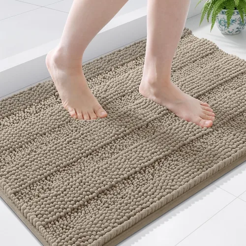 Miniatura 196 de Grandaily Alfombras de baño de felpilla a rayas de 24 x 16 pulgadas, extra gruesas y suaves, absorbentes, parte trasera de goma, alfombra de ducha