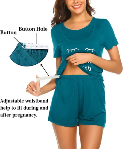 Miniatura 3 de Ekouaer - Conjunto de pijama de maternidad para el hospital o el hogar, con camiseta para lactancia y pantalón corto ajustable para el embarazo