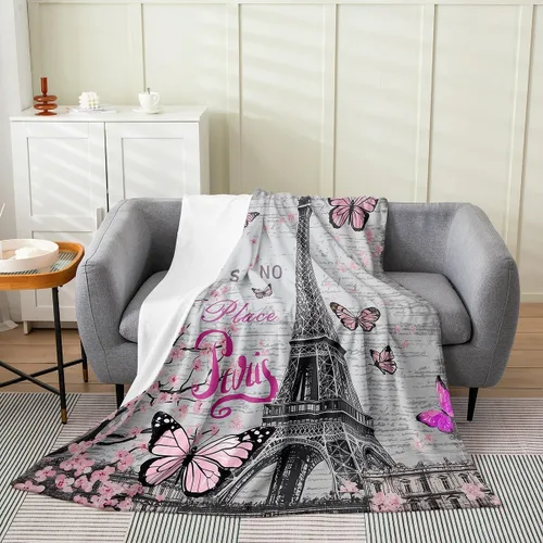 Miniatura 13 de Feelyou Manta de felpa de la Torre Eiffel con purpurina, color azul, morado, pastel, para todas las estaciones, manta de cama para niños, manta