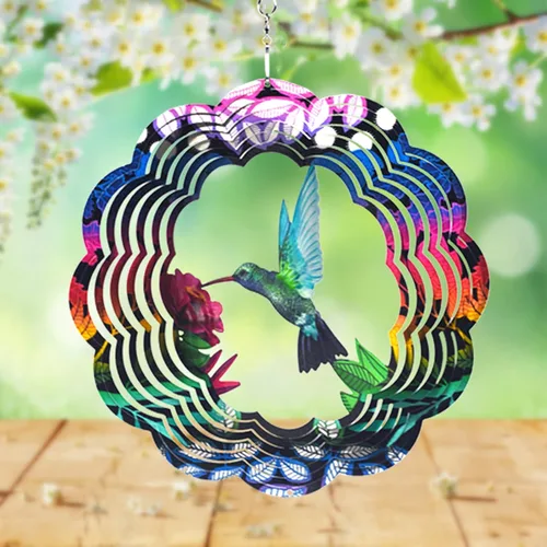 Molinillo de viento de acero inoxidable - 3D para interiores y exteriores, decoración de jardín, adornos para manualidades (colibrí)