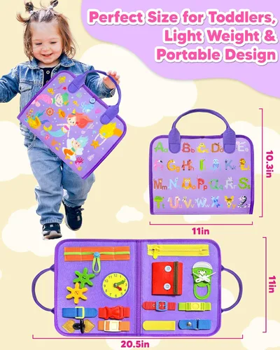 Miniatura 6 de Exorany Tablero Ocupado Juguetes Montessori para Niños Pequeños Niño Niña Regalos de Cumpleaños, Libro Ocupado Juguetes de Aprendizaje Sensorial