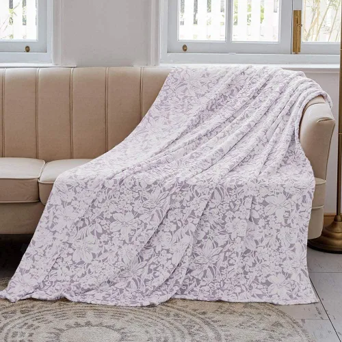 Miniatura 2 de FY FIBER HOUSE Manta de franela de forro polar súper suave y ligera de microfibra con estampado de flores para sofá, 60 x 80 pulgadas, lavanda