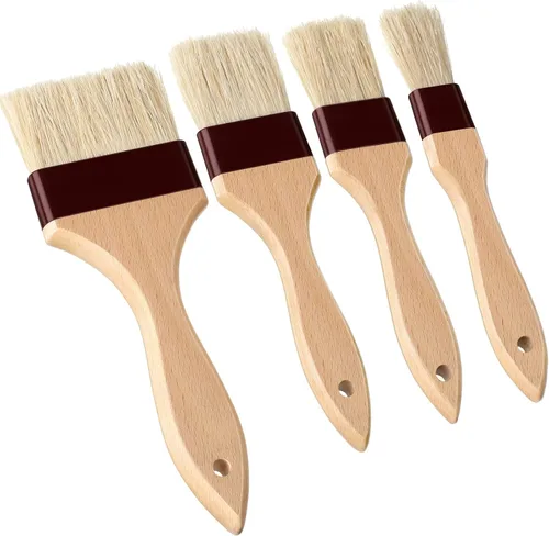 Boao 4 cepillos de pastelería, cepillo de cerdas naturales para cocinar y hornear, cepillos de barbacoa para mantequilla, tostador, aceite, huevo,