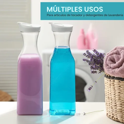 Miniatura 7 de NETANY Jarra de agua de plástico de 50 onzas con tapa abatible, juego de 2 recipientes de jugo de base cuadrada, jarra de plástico transparente