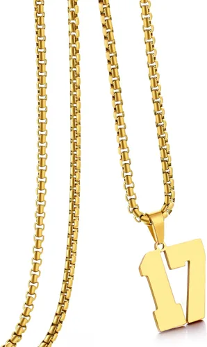 Miniatura 120 de Collar de Número Dorado para Hombre, Cadena de Acero Inoxidable con Colgante de Número para Atletas, Joyería Deportiva Personalizada para Niños