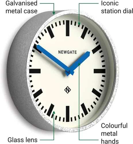 Miniatura 4 de NEWGATE® Reloj de pared para equipaje Reloj de estación de metal retro moderno 11.8 in Caja de metal galvanizado profundo con manecillas