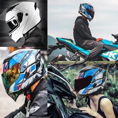 Miniatura 7 de Casco de motocicleta modular Bluetooth con aprobación DOT, antiempañamiento, doble visera, cara completa, abatible, con altavoz y micrófono