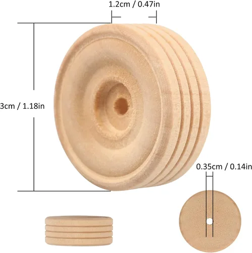 Miniatura 2 de Ruedas de madera, 150 unidades, 1.18 pulgadas, ruedas de madera con agujero de 0.14 pulgadas, perfectas para proyectos de carros de madera