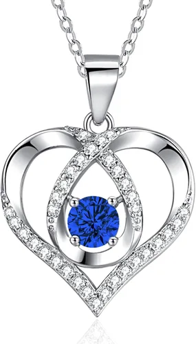 ITS4YEO 925 Sterling Silver Love Heart Birthstone Necklaces Silver Necklace Zircon Pendant Necklaces for Women Jewelry Gift for Women Wife Girls Her