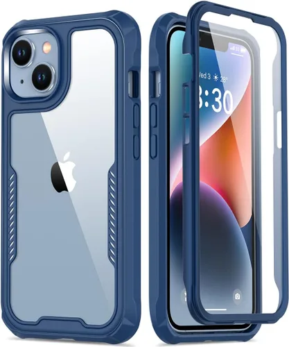 FUNMIKO Funda transparente para iPhone 14 con protector de pantalla integrado sensible al tacto, protección resistente de grado milimétrico, pasa 21