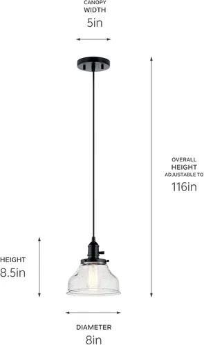 Miniatura 3 de Kichler Avery Bell - Mini lámpara colgante con vidrio sembrado transparente, luz colgante industrial individual en negro para isla de cocina, sala