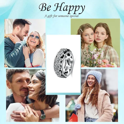 Miniatura 3 de Ladytree Anillo giratorio para aliviar la ansiedad con margaritas You Are My Sunshine Flower Fidget Ring de plata esterlina TDAH para aliviar