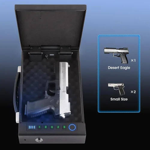 Miniatura 7 de Caja fuerte biométrica para pistola de huellas dactilares, 3 métodos de acceso rápido, con huella dactilar/PIN digital/llave, adecuado para armarios