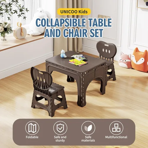 Miniatura 2 de UNICOO Juego de mesa y sillas plegables para niños, mesa y sillas plegables para niños, mesa de actividades plegable, mesa de picnic portátil, ideal